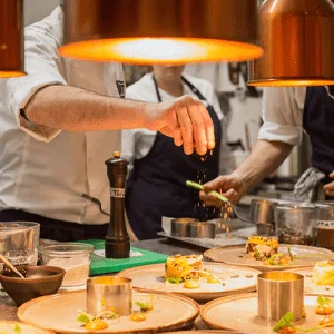 Chef plating food